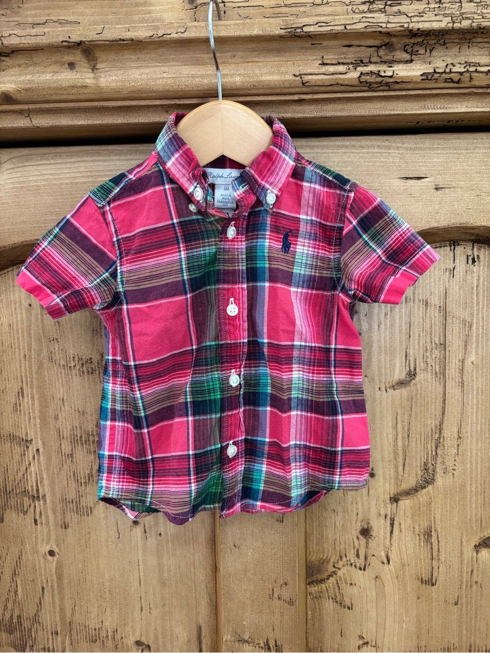 Ralph Lauren Baby Boys Red Plaid Button-Down Shirt Size 6M EUC